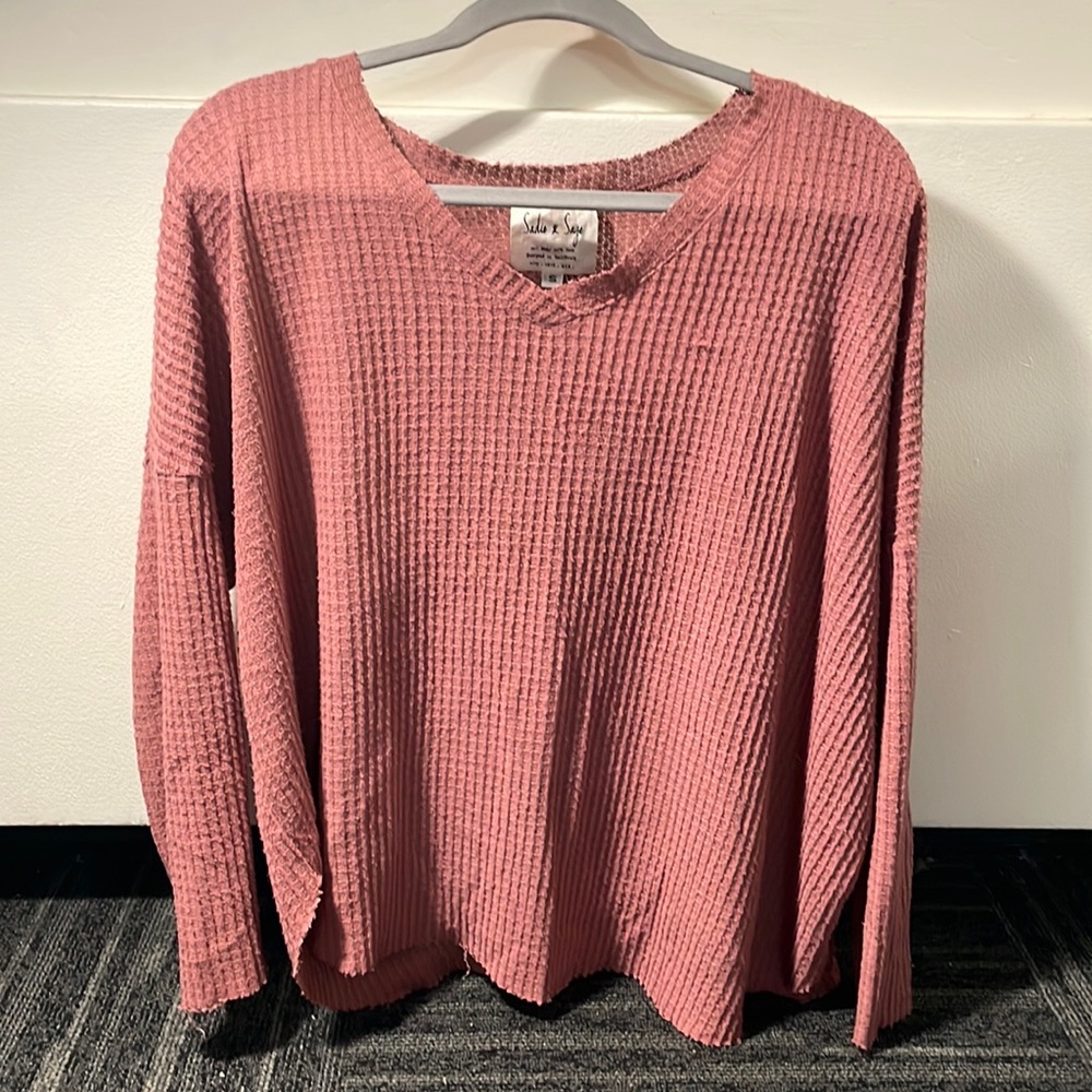 Sadie and Sage V-Neck Knit Sweater in Dusty Rose